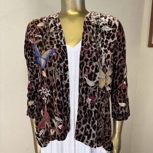 Johnny Was Penelope Leopard Velvet Butterfly Embroidered Bolero Jacket XXS